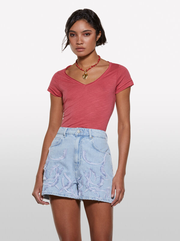 T-shirt fard con scollo a V - t-shirt a manica corta da donna | Sisley