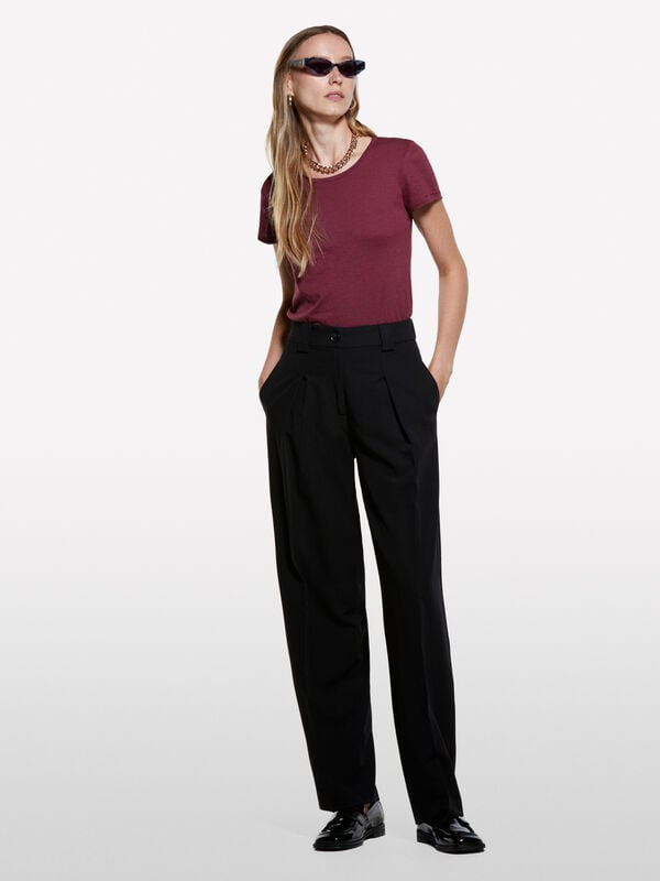 T-shirt girocollo bordeaux T-shirt girocollo bordeaux - t-shirt a manica corta da donna | Sisley