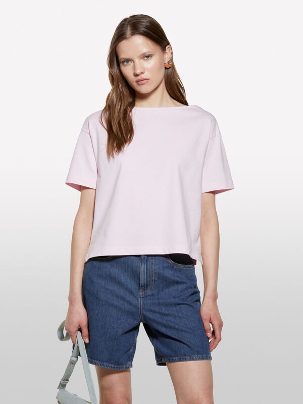 T-shirt cropped rosa boxy fit - t-shirt a manica corta da donna | Sisley