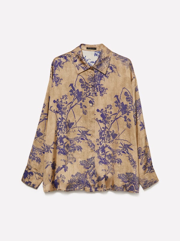 Camicia beige in raso con stampa fantasia Camicia beige in raso con stampa fantasia - camicie da donna | Sisley