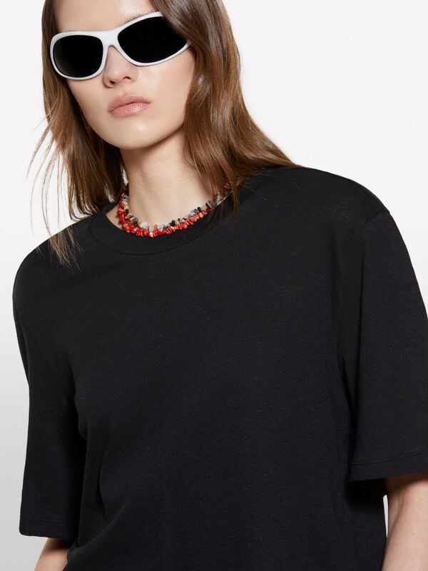 T-shirt cropped nera - t-shirt a manica corta da donna | Sisley