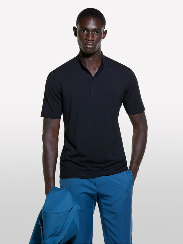 Polo nera con collo guru - polo da uomo | Sisley