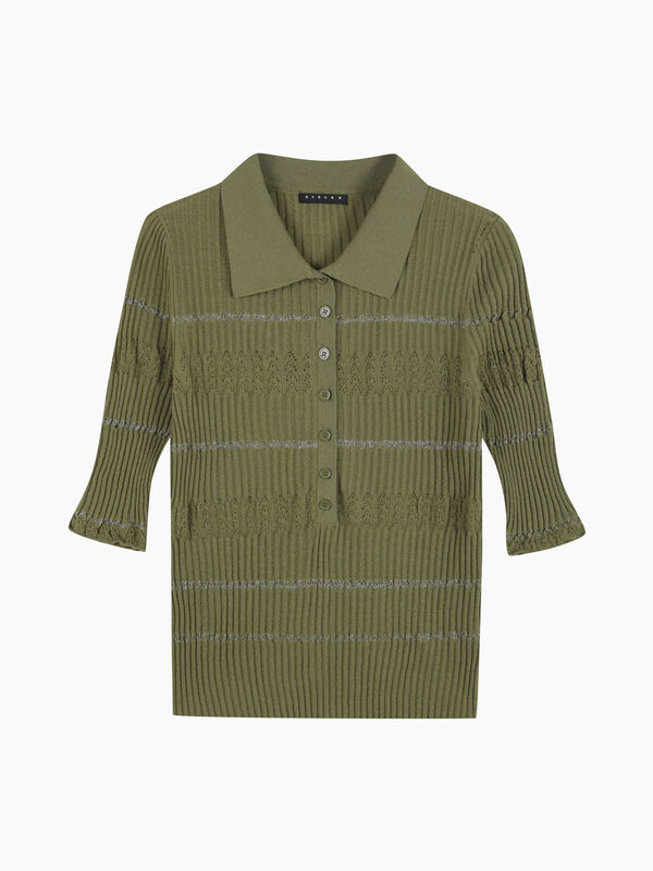 Maglia polo verde militare a costine - sisley k maglie scollo a v | Sisley K