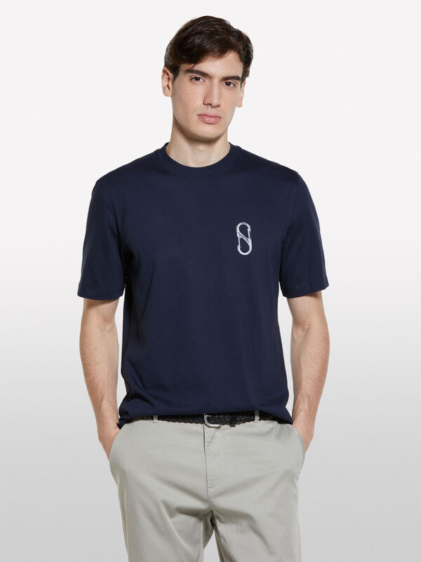 T-shirt blu con stampa - t-shirt a manica corta da uomo | Sisley