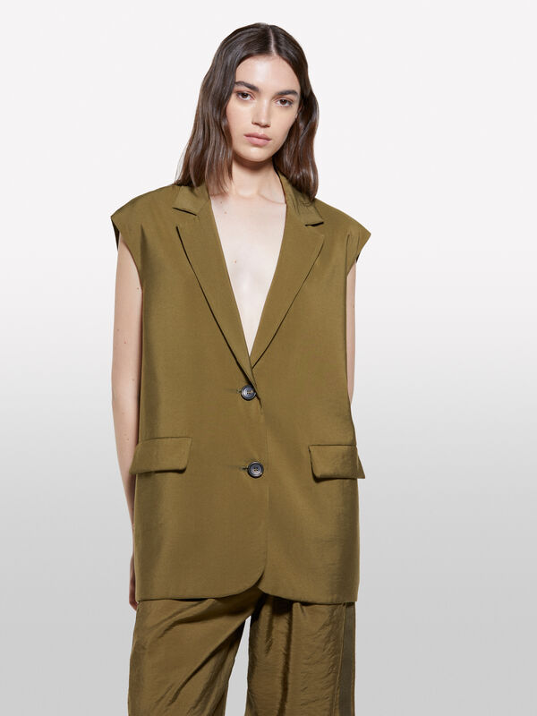 Gilet verde oliva effetto stropicciato - gilet e smanicati da donna | Sisley