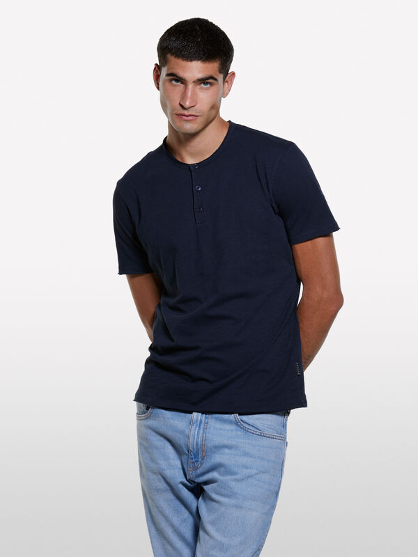 T-shirt serafino blu scuro - t-shirt a manica corta da uomo | Sisley