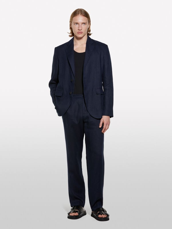 Blazer blu scuro 100% lino Blazer blu scuro 100% lino - blazer da uomo | Sisley