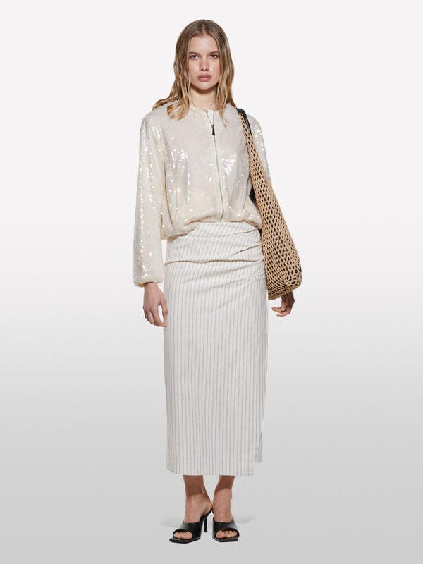 Gonna beige a righe - gonne midi, longuette donna | Sisley