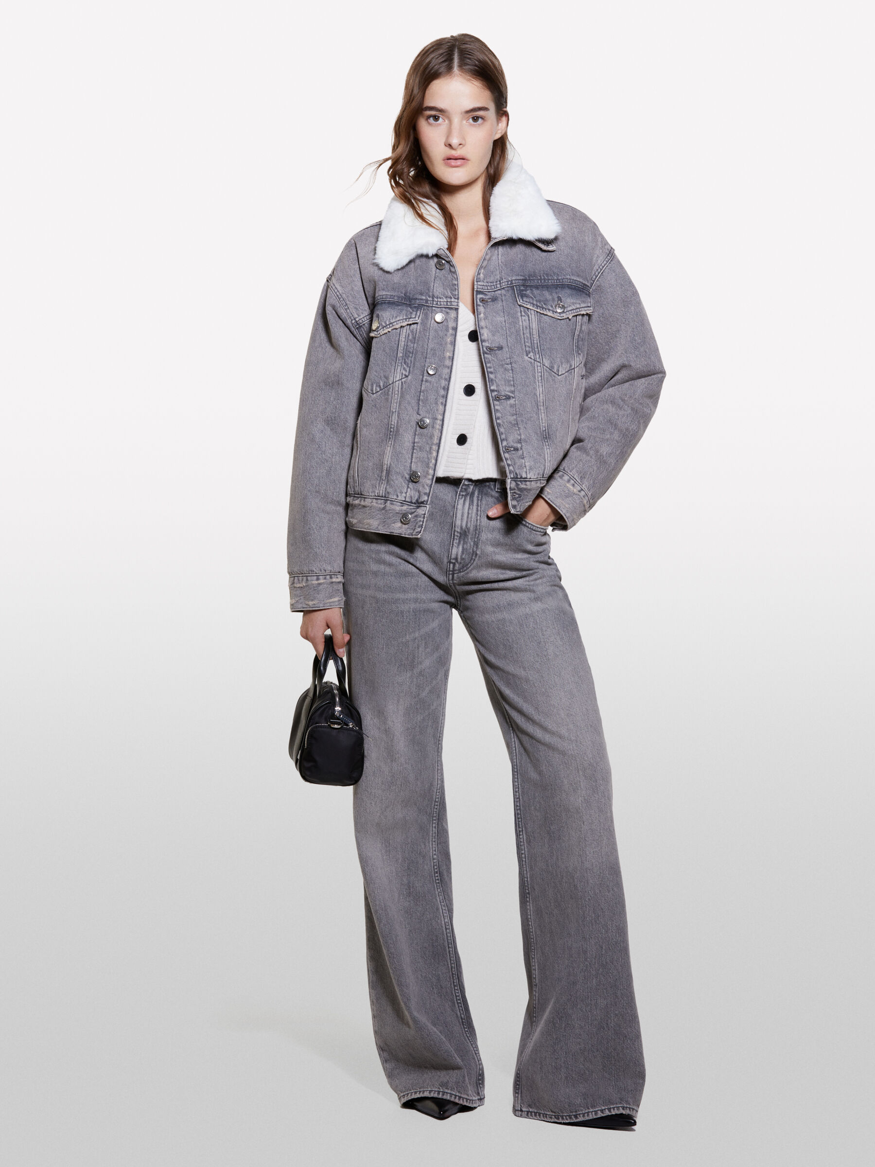 Giubbotto di jeans imbottito Grigio Sisley
