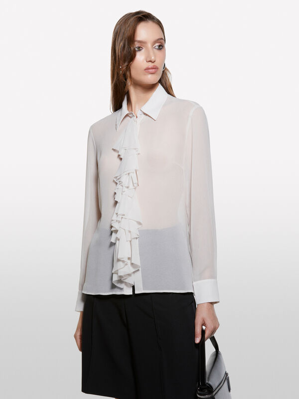 Camicia bianco panna con rouches - camicie da donna | Sisley