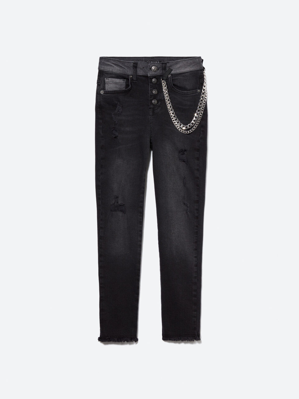 Jeans effetto used con catena