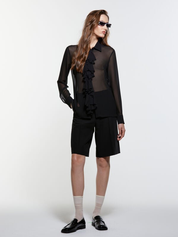 Camicia nera con rouches - camicie da donna | Sisley