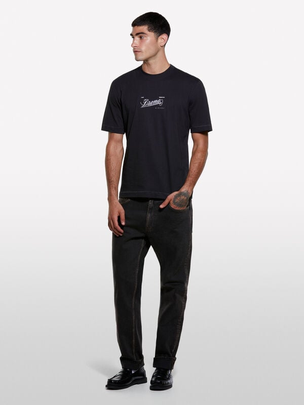 T-shirt nera con stampa T-shirt nera con stampa - t-shirt a manica corta da uomo | Sisley