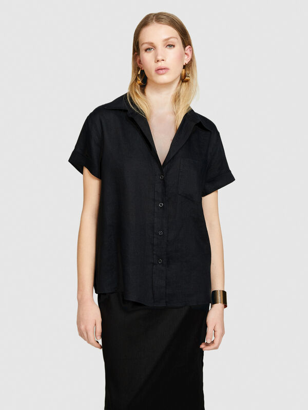 Camicia a maniche corte 100% lino - camicie da donna | Sisley
