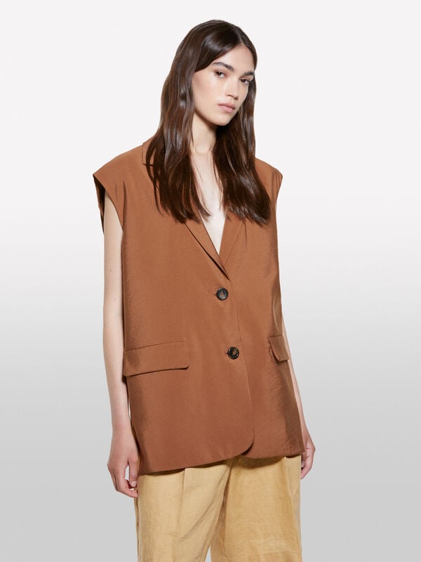 Gilet marrone effetto stropicciato - gilet e smanicati da donna | Sisley