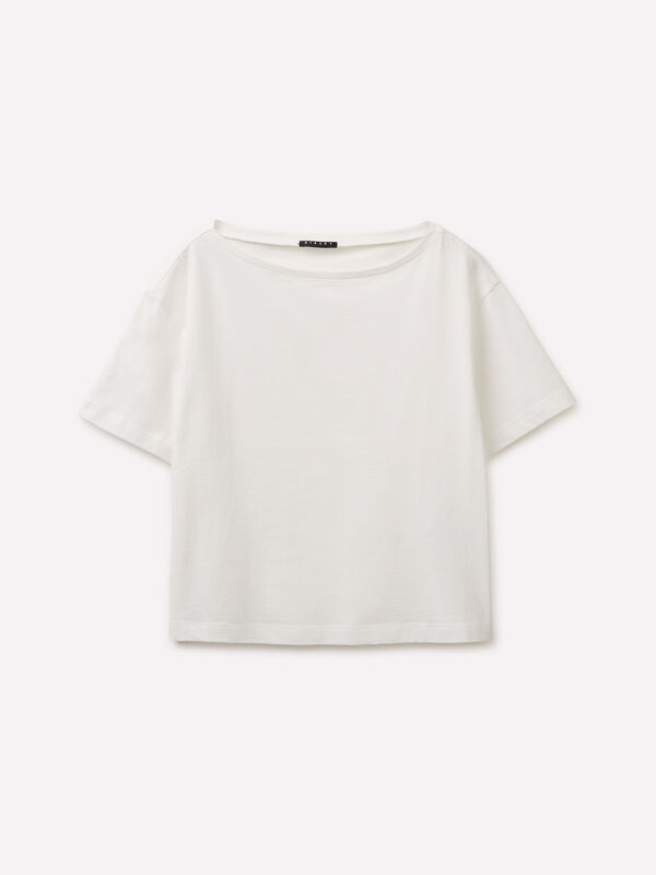 T-shirt cropped con scollo a barca - t-shirt a manica corta da donna | Sisley