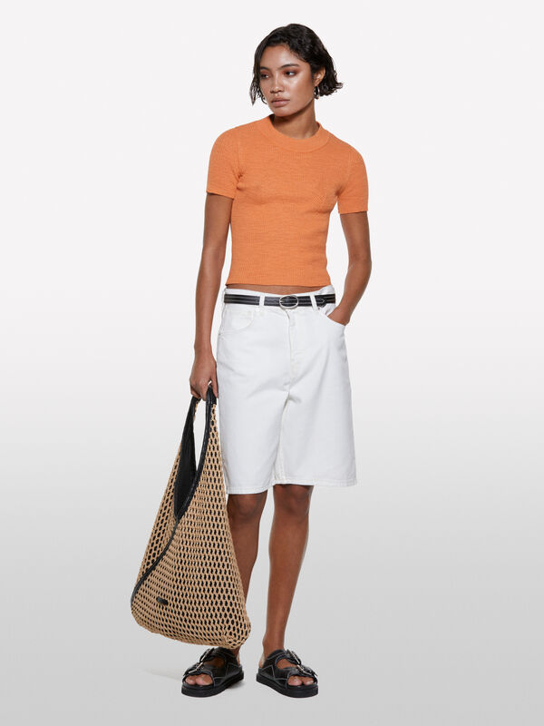 Maglia arancione con oblò dietro - t-shirt a manica corta da donna | Sisley