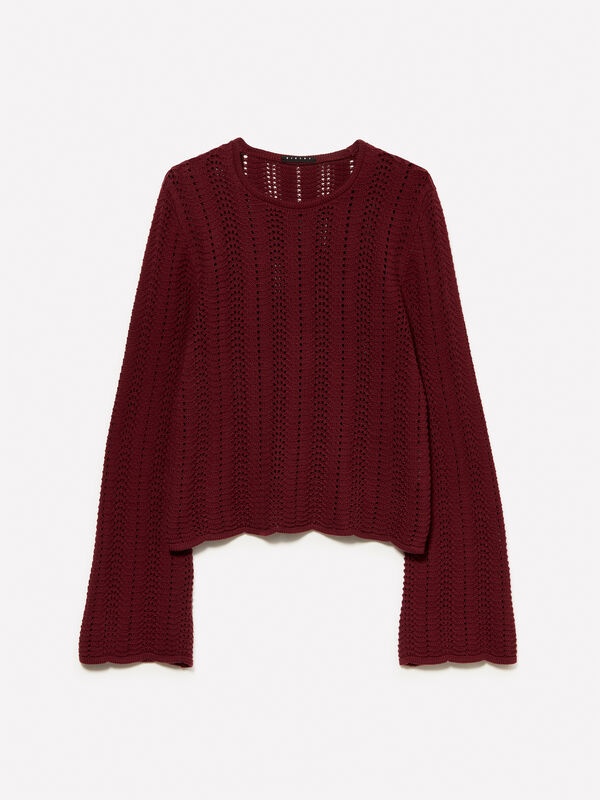 Maglia bordeaux con maniche a campana - maglie girocollo da donna | Sisley