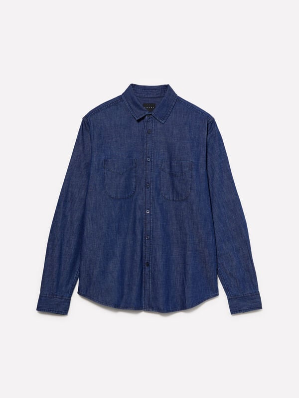 Camicia di jeans blu scuro regular fit Camicia di jeans blu scuro regular fit - camicie regular da uomo | Sisley