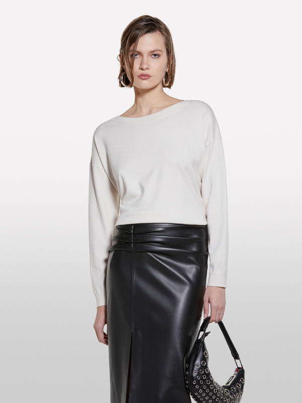 Maglia con scollo a barca bianco panna - maglie scollo a barchetta da donna | Sisley