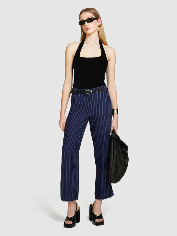 Pantaloni gessati 100% lino - pantaloni regular da donna | Sisley
