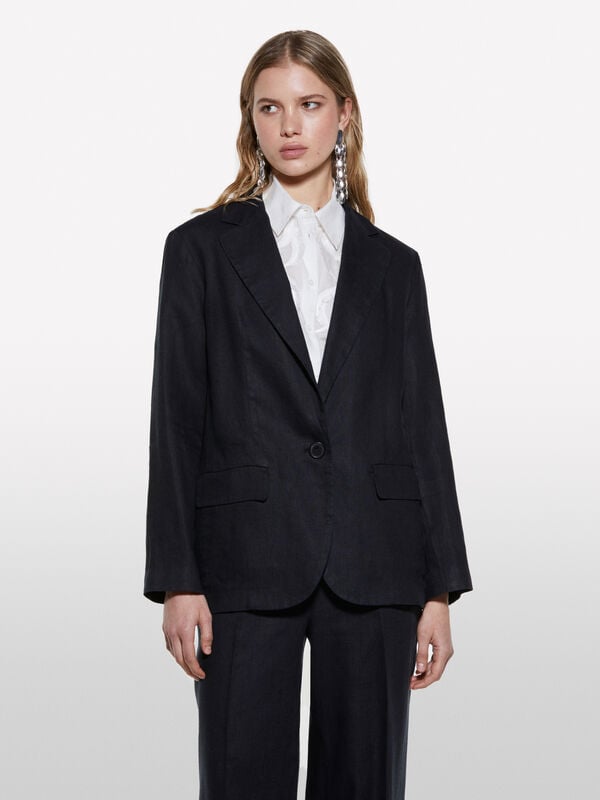 Blazer nero 100% lino - blazer da donna | Sisley