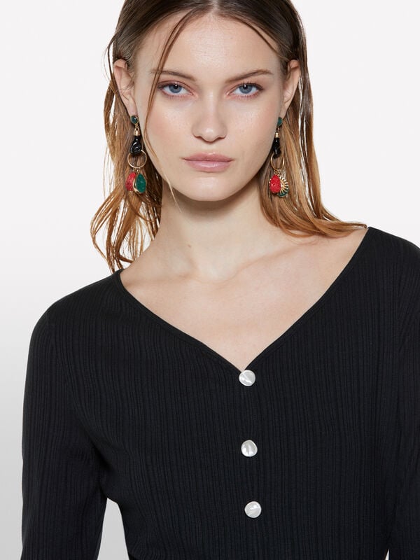 Cardigan slim fit nero a costine  - cardigan da donna | Sisley