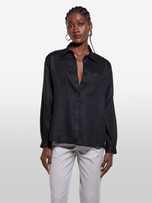 Camicia nera in 100% lino - camicie da donna | Sisley