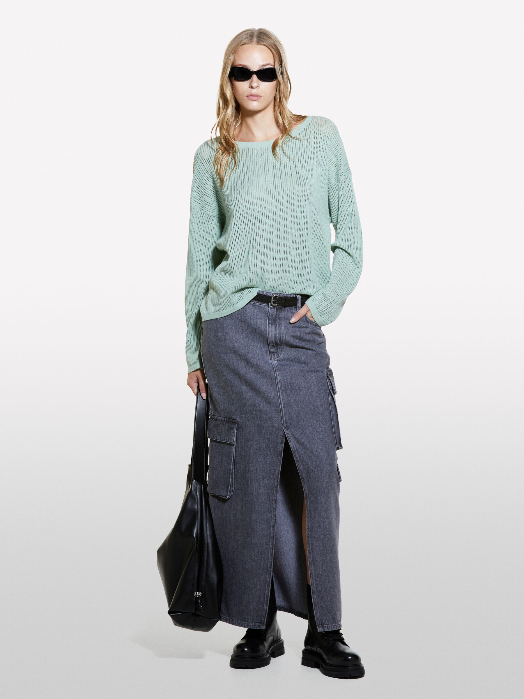 Maglia over verde chiaro con scollo a barca Verde Chiaro Sisley