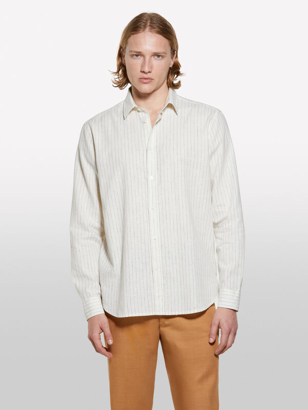 Camicia in misto lino beige a righe - camicie regular da uomo | Sisley