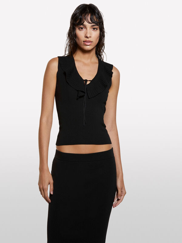 Top nero in maglia con rouches - top da donna | Sisley