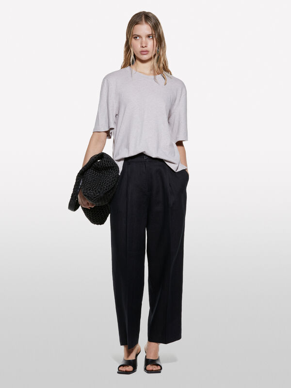 Pantaloni neri relaxed fit in 100% lino	 - pantaloni regular da donna | Sisley