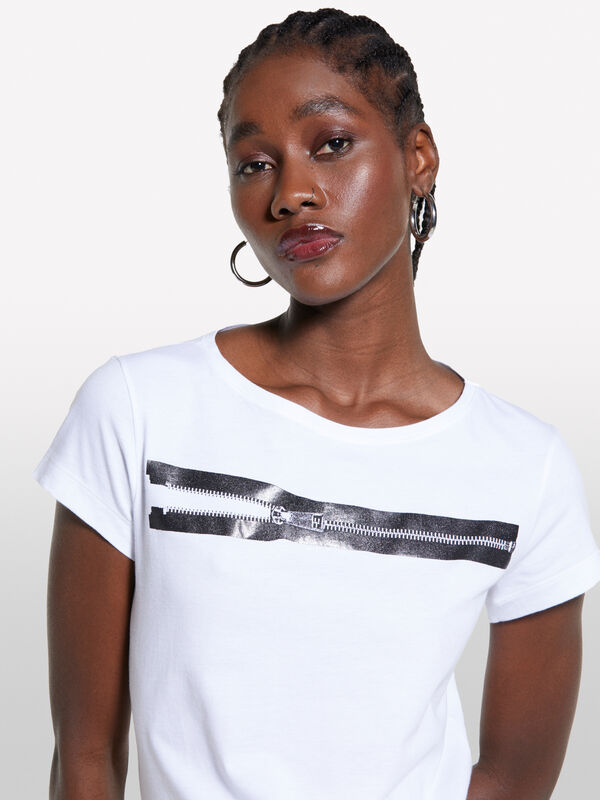T-shirt bianca con stampa - t-shirt a manica corta da donna | Sisley