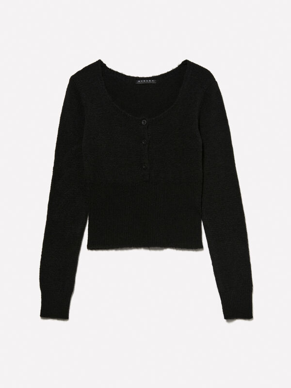 Maglia cropped nera con bottoncini - maglieria da bambina | Sisley Young