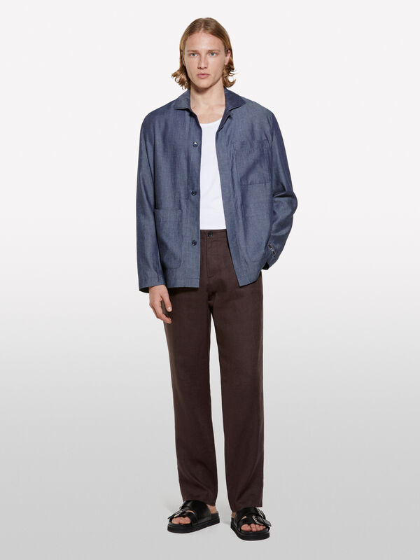 Pantaloni marrone scuro 100% lino - pantaloni slim da uomo | Sisley