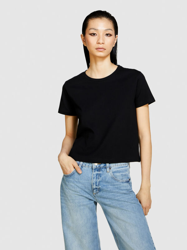 T-shirt boxy fit in cotone biologico - t-shirt a manica corta da donna | Sisley