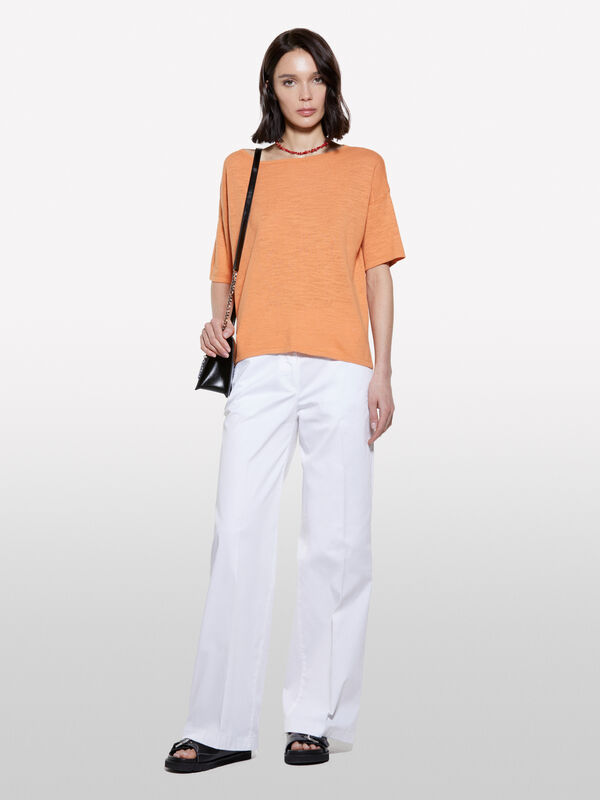 T-shirt arancione over fit in maglia - t-shirt a manica corta da donna | Sisley