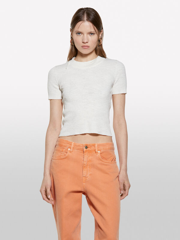 Maglia bianca con oblò dietro - maglie girocollo da donna | Sisley