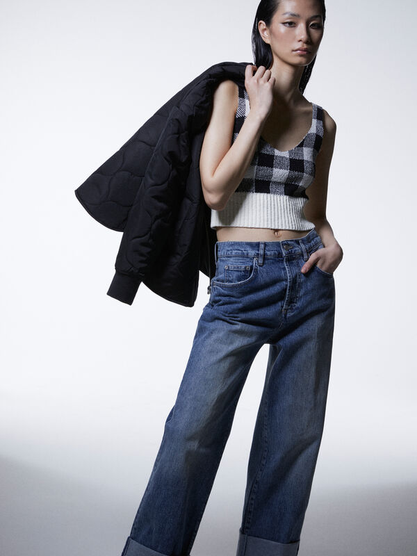 Jeans baggy fit con risvolto - jeans larghi da donna | Sisley