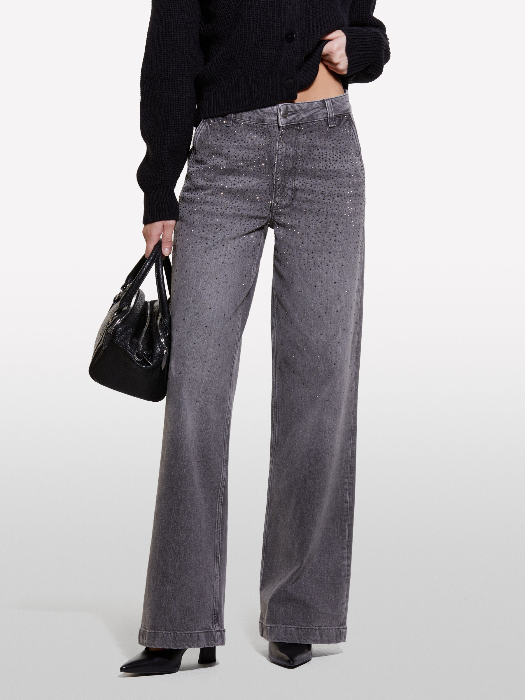 Jeans grigio scuro con strass Grigio Sisley