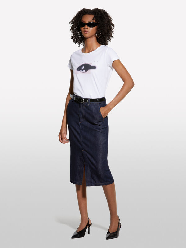 Longuette slim fit in denim blu scuro - gonne midi, longuette donna | Sisley