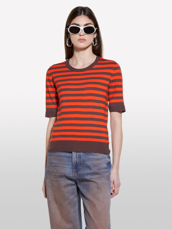 Maglia a righe arancioni e marroni - maglie girocollo da donna | Sisley