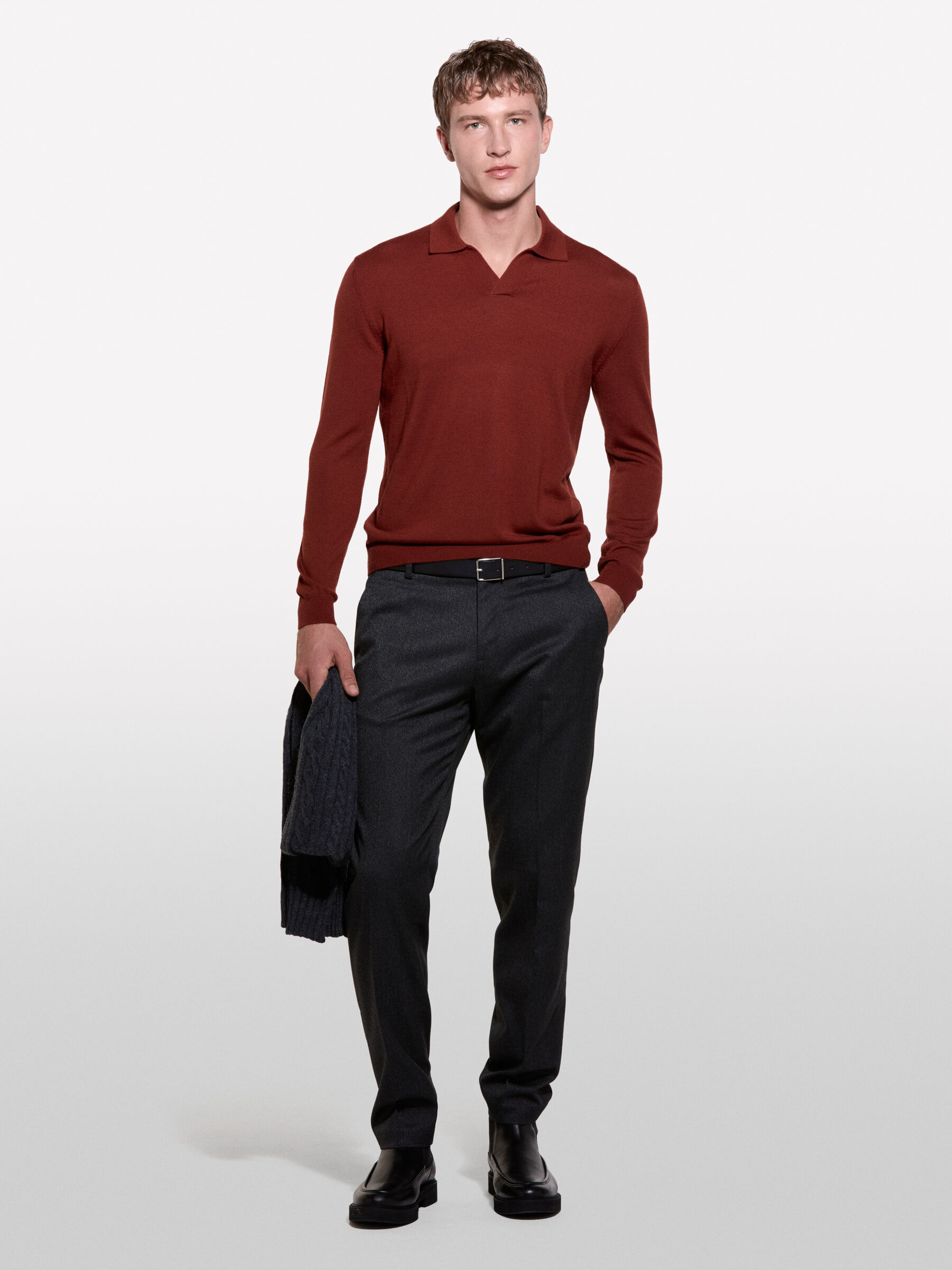 Polo in maglia bordeaux Bordeaux Sisley