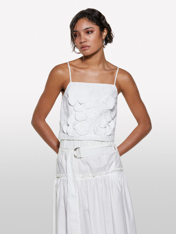 Top cropped bianco con fiori - top da donna | Sisley