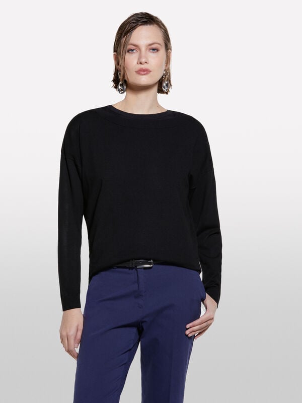 Maglia con scollo a barca nera - maglie scollo a barchetta da donna | Sisley