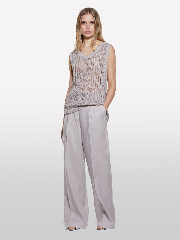 Maglia traforata beige - maglie girocollo da donna | Sisley