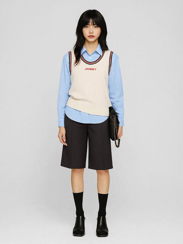Canotta in maglia crema con scritta - sisley k top | Sisley K