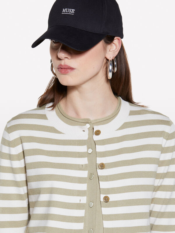 Cardigan a righe beige e bianco panna - cardigan da donna | Sisley