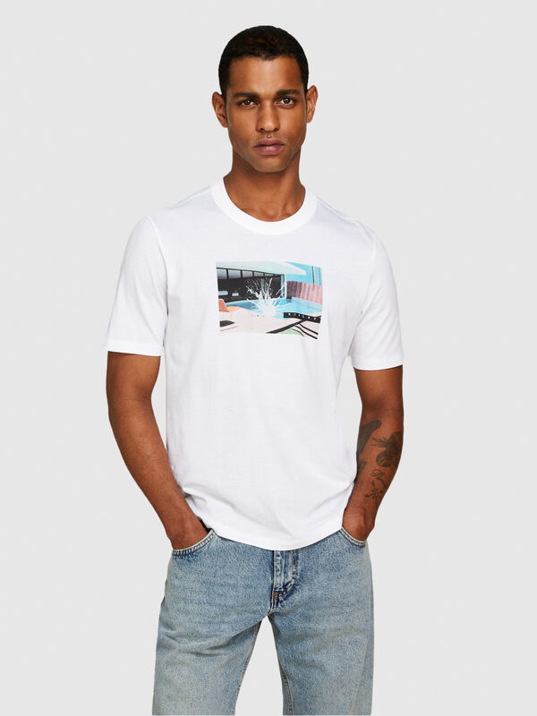 T-shirt regular fit con stampa - t-shirt a manica corta da uomo | Sisley