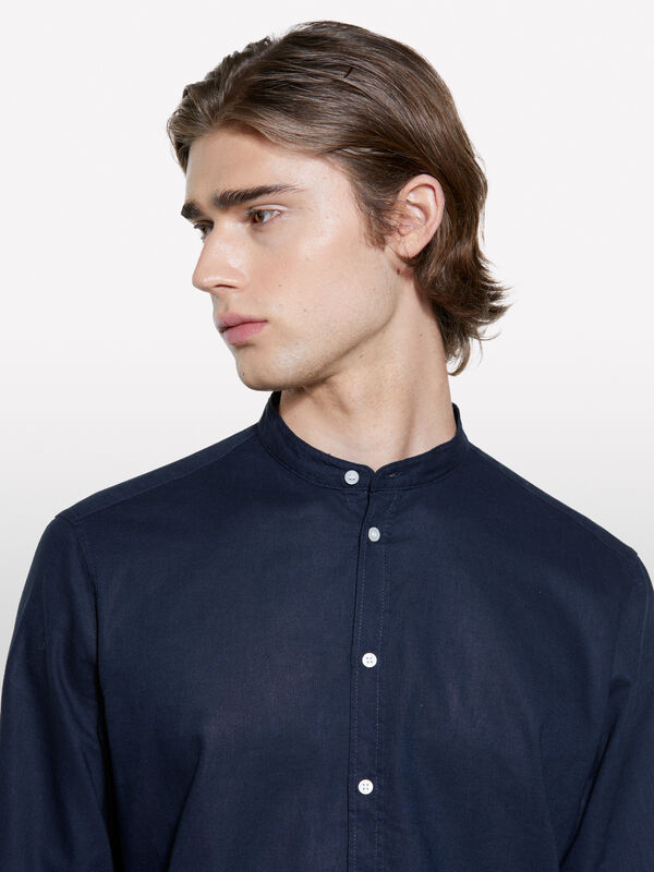 Camicia alla coreana blu scuro - camicie regular da uomo | Sisley